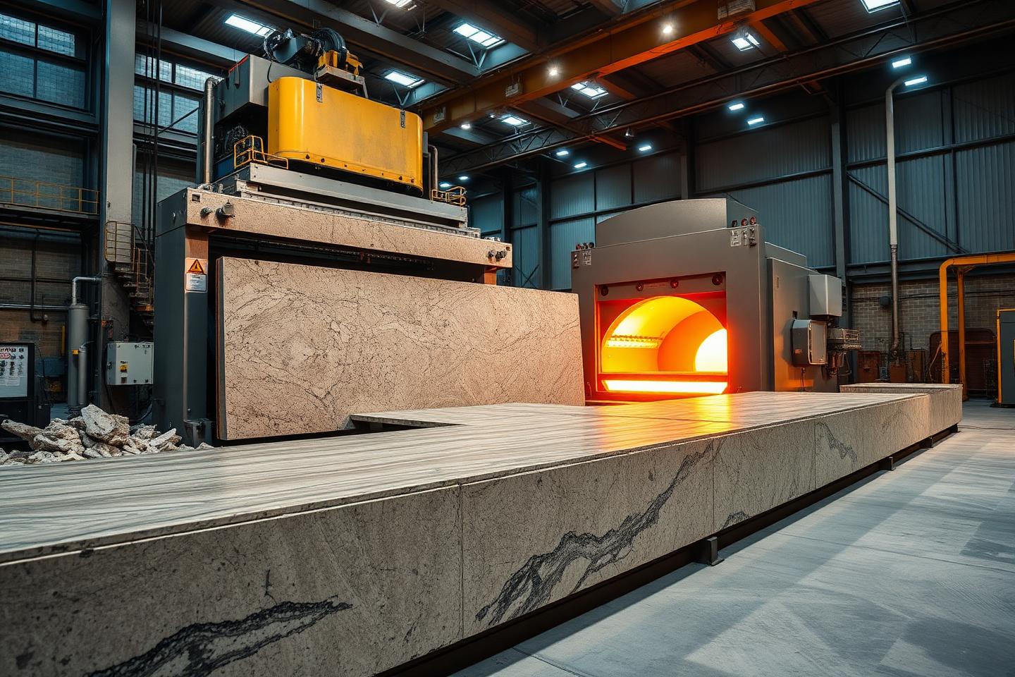 Fábrica de piedra sinterizada con prensa hidráulica y horno de sinterización a alta temperatura
